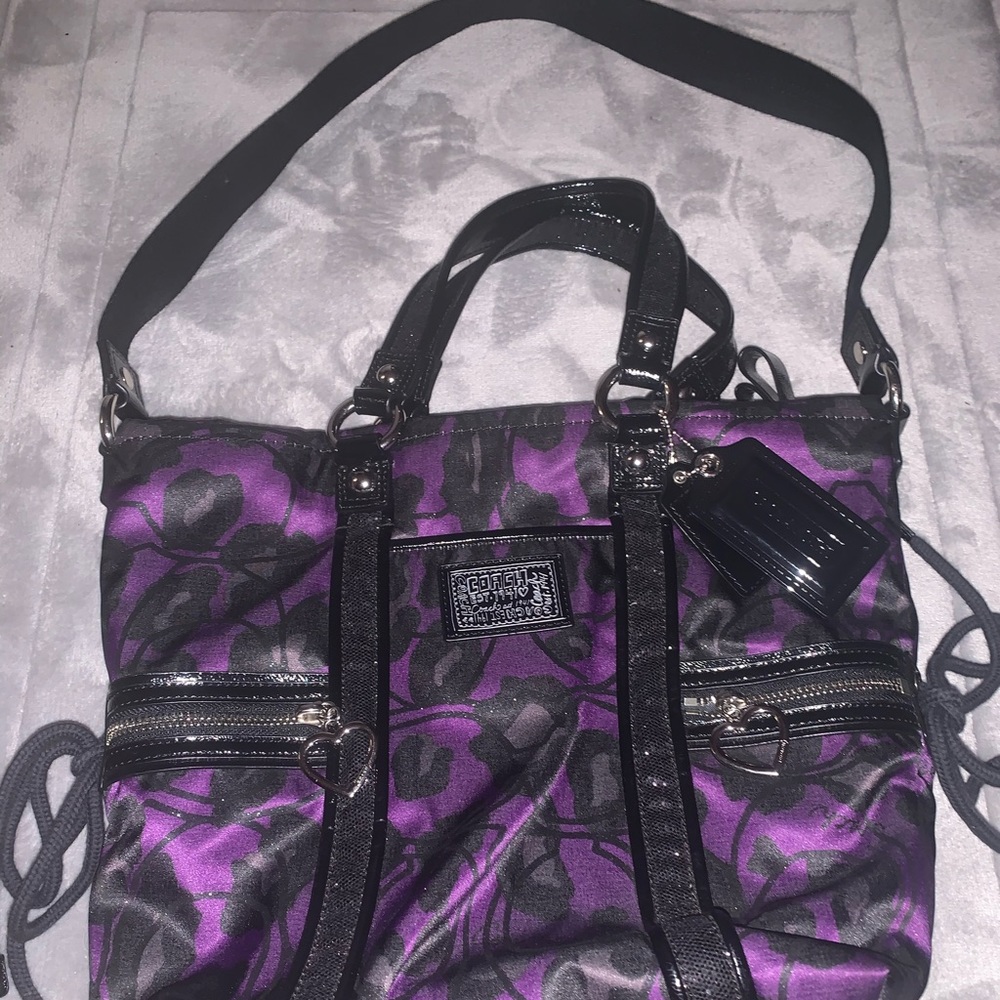 LIKE NEW Coach ocelot purple purse and wallet